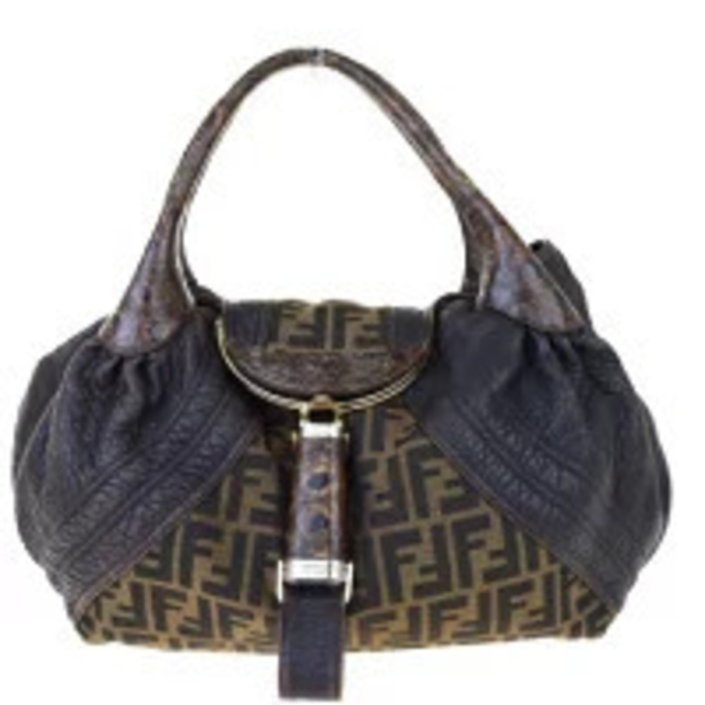 Fendi Spy Bag Zucca Handbag Brown Leather